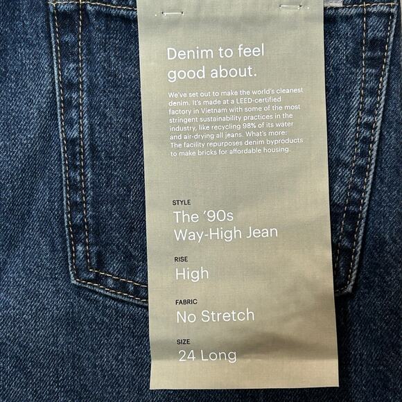 New Everlane The 90's Cheeky Jean High Rise Rigid Denim Indigo Women 24 Long NWT - Picture 7 of 10